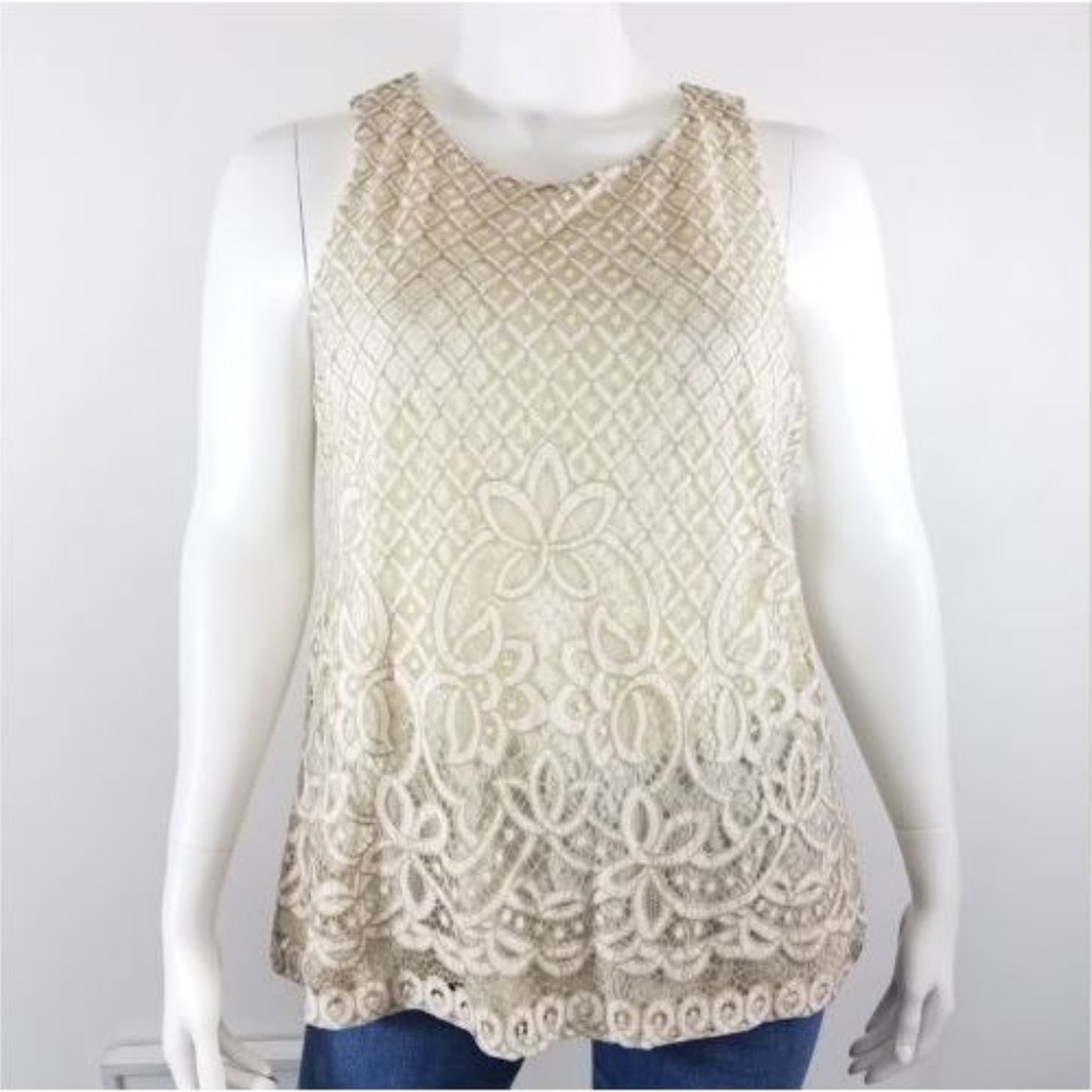 3/$25 Vintage Cream Embroidered Lace Top XL - Picture 1 of 7
